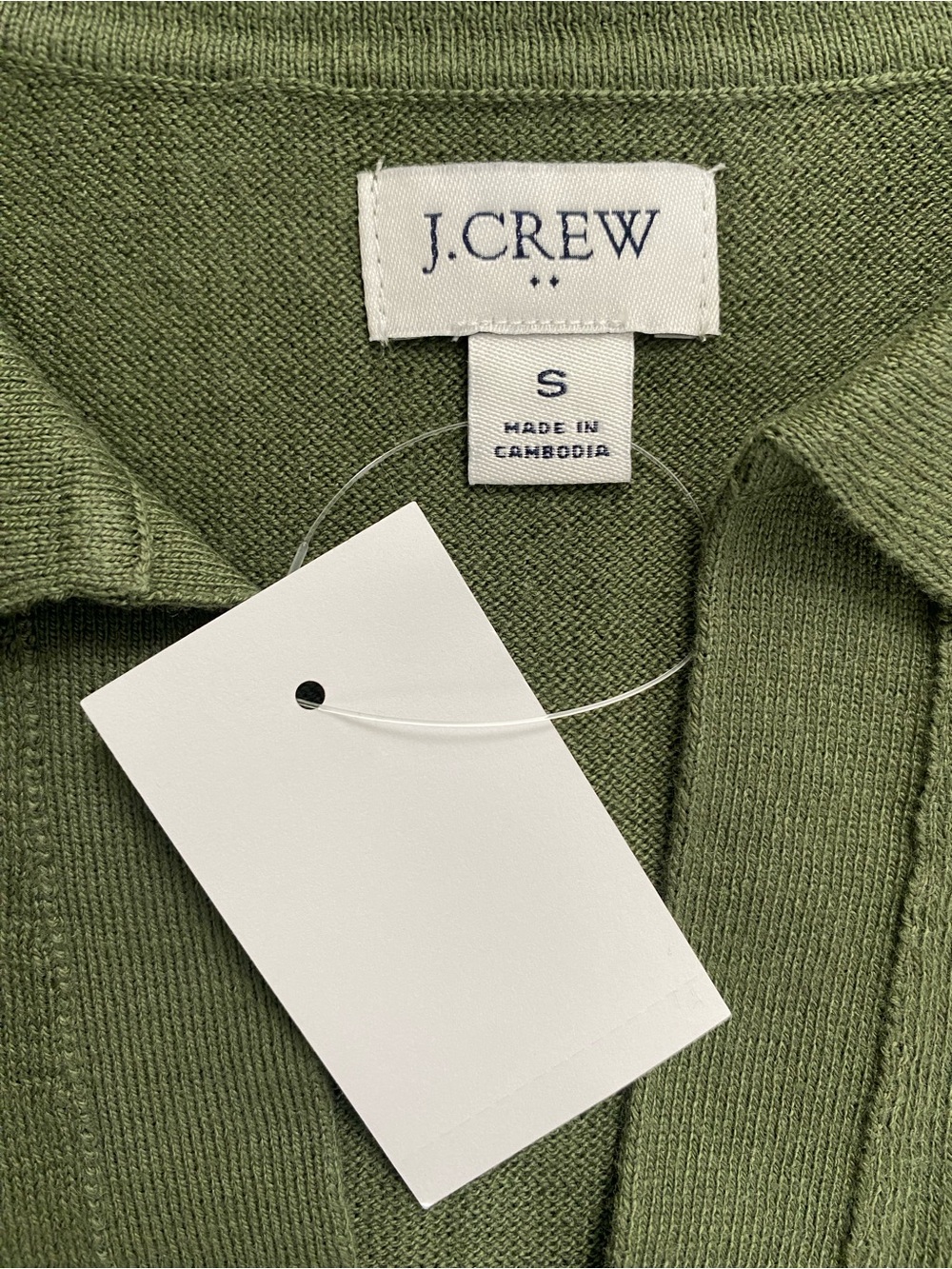 J. Crew Factory Cotton Long Sleeve Open Collar Sweater Polo | Distressed Fatigue - Picture 13 of 16